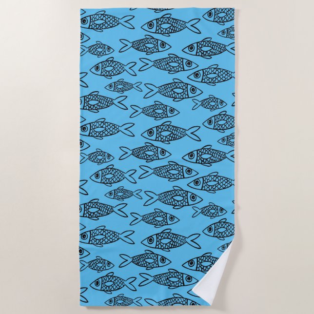 Fish Swimming in the Blue Sea Beach Towel (Front)