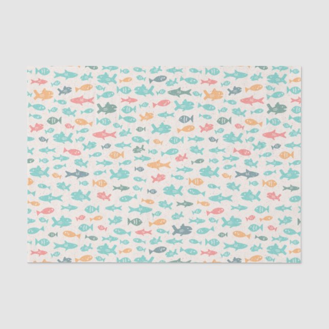 Fish Swimming Nautical Beach Sea Life Pattern Tissue Paper (Front)