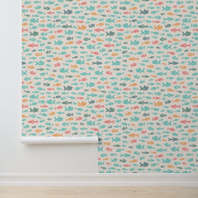 Fish Swimming Nautical Beach Sea Life Pattern Wallpaper (Application)