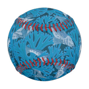 Fish Swimming Seaweed Coral Blue Vintage Classic Baseball