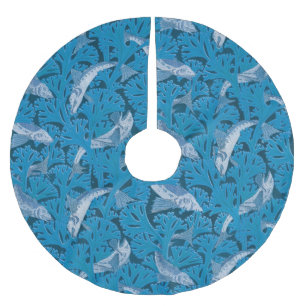 Fish Swimming Seaweed Coral Blue Vintage Classic Brushed Polyester Tree Skirt