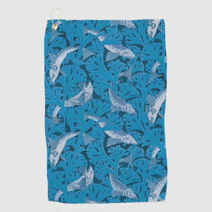 Fish Swimming Seaweed Coral Blue Vintage Classic Golf Towel