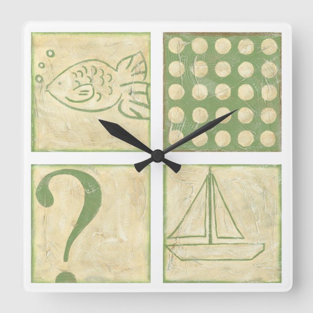 Fish Tale Woodblock Drawings by Chariklia Zarris Square Wall Clock (Front)