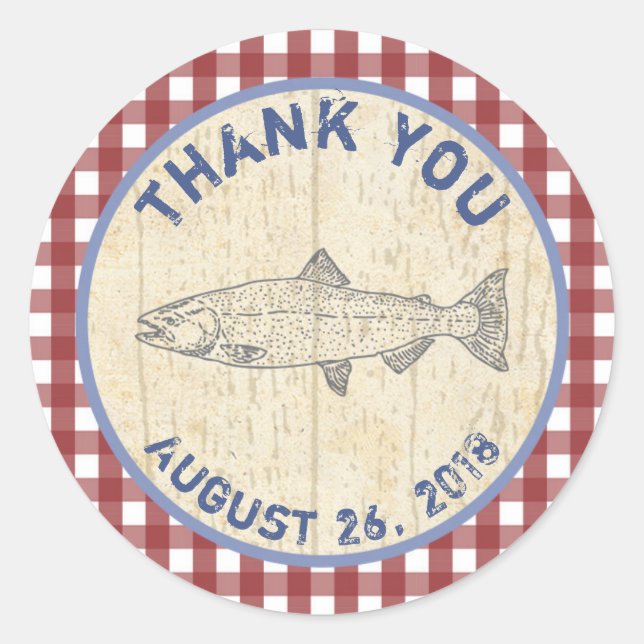 Fish thank you favour stickers for Fish Fry, Dinne (Front)