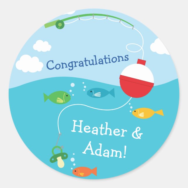 Fish Theme Fishing Baby Shower for Fishermen Classic Round Sticker (Front)