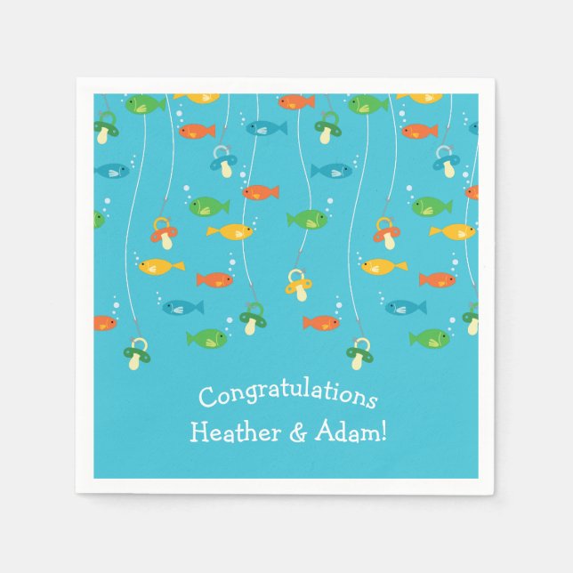 Fish Theme Fishing Baby Shower for Fishermen Napkin (Front)