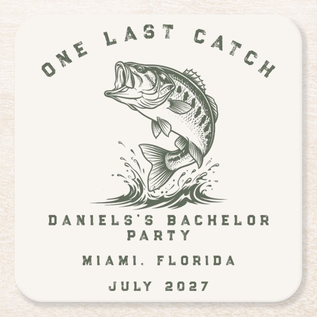 Fish Themed Custom Fishing Bachelor Party Square Paper Coaster (Front)