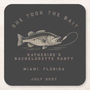 Fish Themed Custom Fishing Bachelorette Party Square Paper Coaster