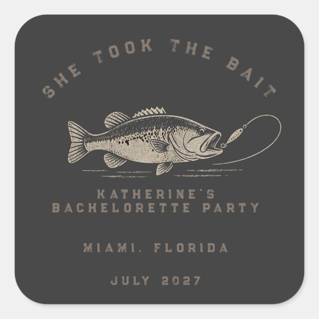 Fish Themed Custom Fishing Bachelorette Party Square Sticker (Front)