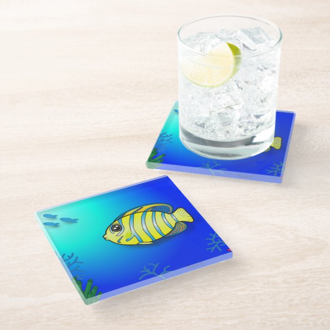 Fish themed glass coaster (Angled)