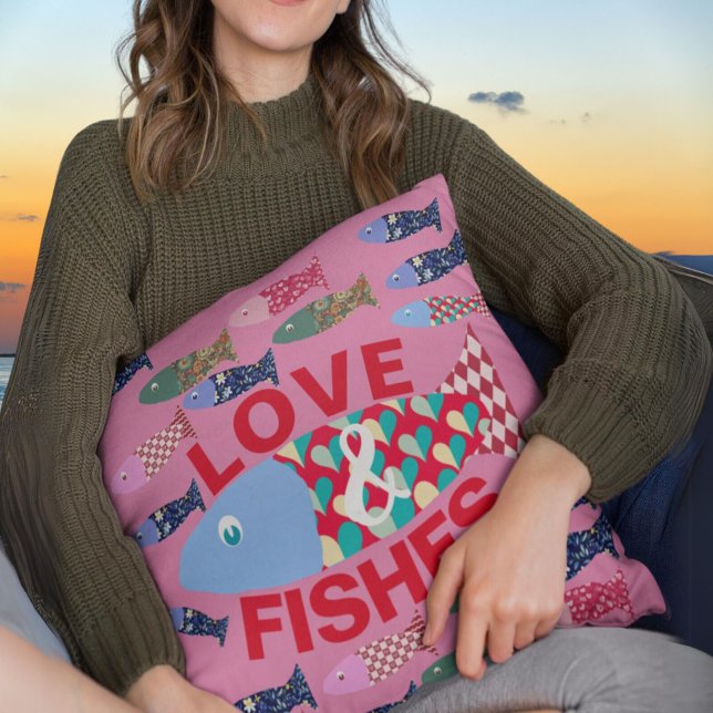 Fish themed nautical Cute Comfy love Throw Pillow (Creator Uploaded)