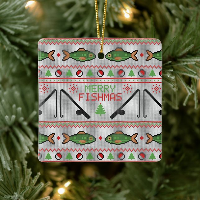 Fish Ugly Christmas Sweater Ceramic Ornament (Tree)