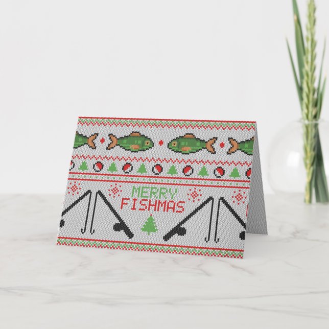 Fish Ugly Christmas Sweater Holiday Card (Front)
