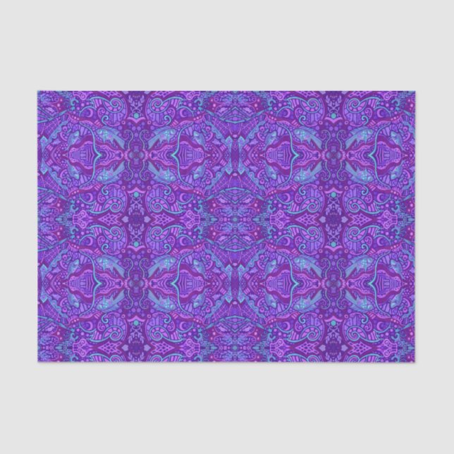 Fish Underwater Bohemian Arabesque Pattern Purple  Tissue Paper (Front)