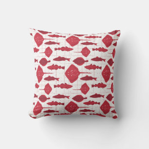 Fish Varieties Red and White Illustrated Throw Pillow