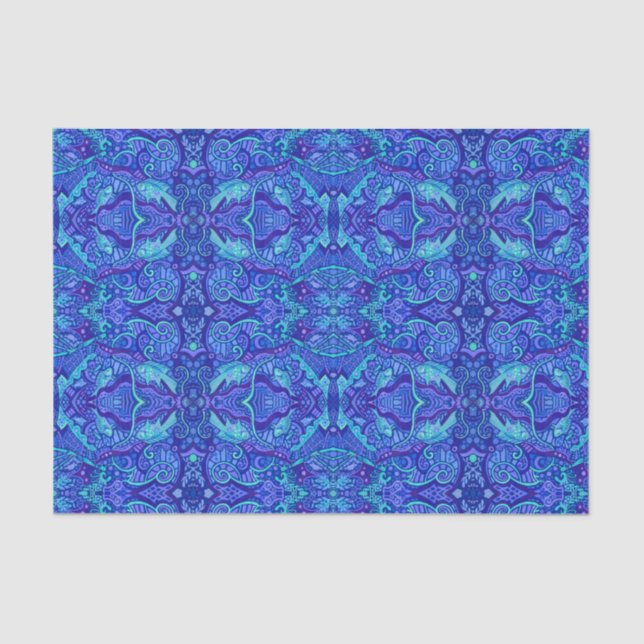 Fish Waves Underwater Bohemian Arabesque Pattern T Tissue Paper (Front)
