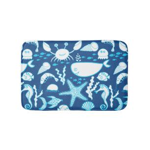 Fish Whale Crab Starfish Seahorse Under the Sea Bath Mat