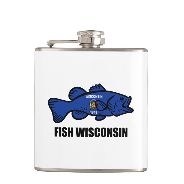 Fish Wisconsin Flag Hip Flask (Front)