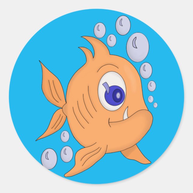 Fish with a sharp tooth classic round sticker (Front)