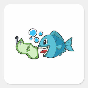 Fish with Bank note Square Sticker
