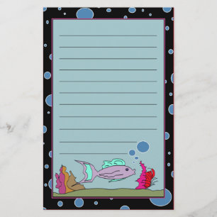 Fish with Bubble Border Lined Stationery