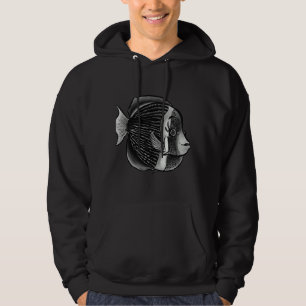 Fish With Eyelashes Black And White Digital Ink Hoodie