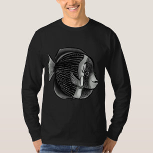 Fish With Eyelashes Black And White Digital Ink T-Shirt
