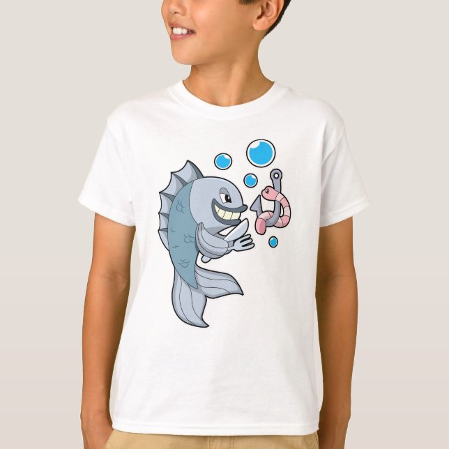 Fish with Fish hook & Worm T-Shirt (Front)
