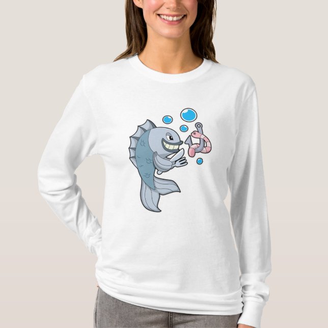 Fish with Fish hook & Worm T-Shirt (Front)