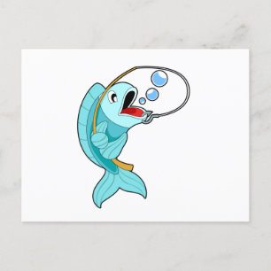 Fish with Fishing rod Postcard