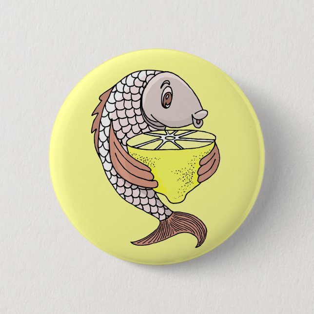 Fish With Lemon 2 Inch Round Button (Front)