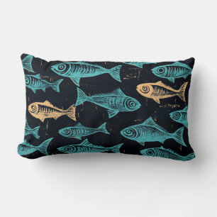 Fish Woodcut Throw Pillow