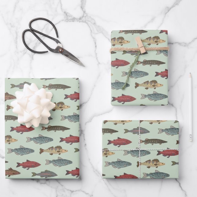 Fish Wrapping Paper, Fishing Birthday Gift Wrap (Front)