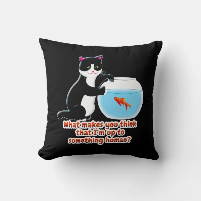 Fishbowl Cat Throw Pillow (Front)