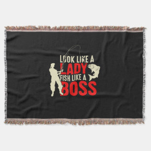 Fisher Gift A Lady Fish Like A Boss Throw Blanket