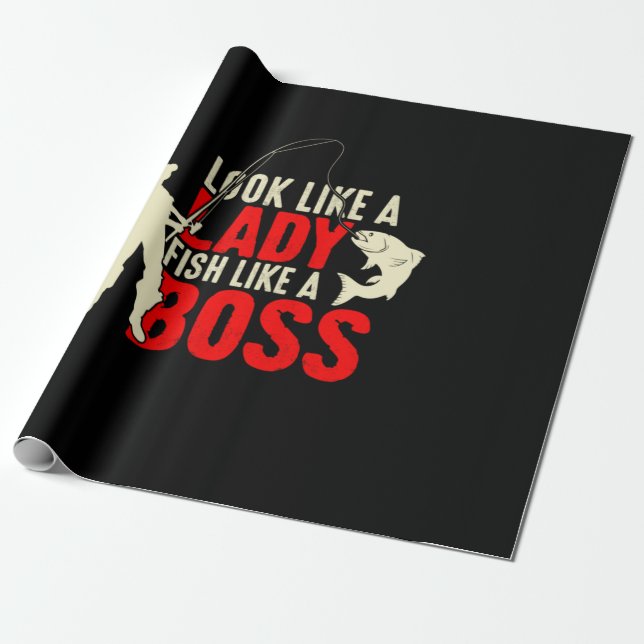 Fisher Gift A Lady Fish Like A Boss Wrapping Paper (Unrolled)