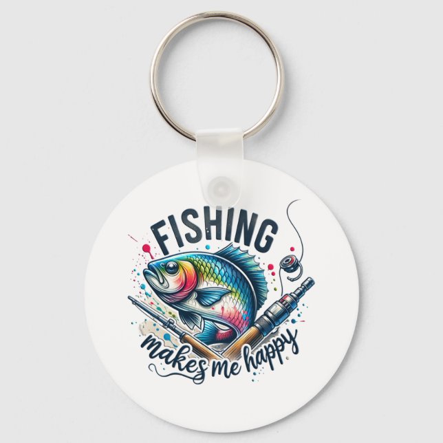 Fisher Gift Fishing Makes My Happy Keychain (Front)