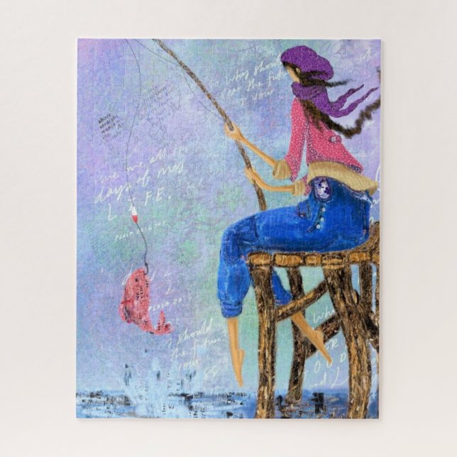 Fisher Girl - Art Drawing Abstract Sea Fish Woman Jigsaw Puzzle (Vertical)