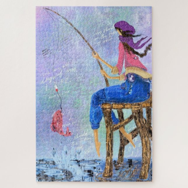 Fisher Girl - Vintage Art Drawing Abstract Jigsaw Puzzle (Vertical)