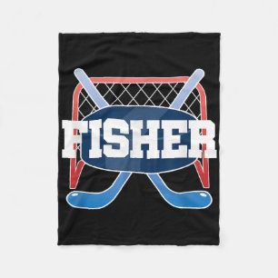 Fisher Name Boys Hockey Play Ice Rink Field Stick Fleece Blanket