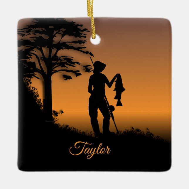 Fisher Woman at Dusk Personal Ceramic Ornament (Front)