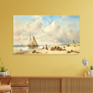  Fisherfolk On The Beach Canvas Print