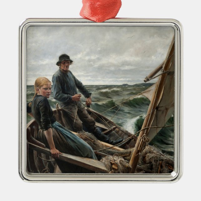 Fisherman and Daughter at Sea (by Albert Edelfelt) Metal Ornament (Front)