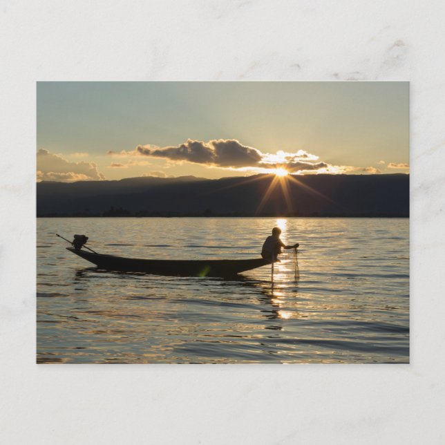 Fisherman At Sunset Postcard (Front)