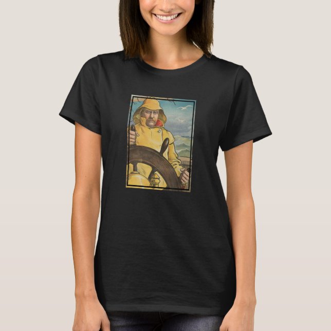 Fisherman at The Helm Illustration 1902 T-Shirt (Front)