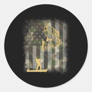 Fisherman B Fishing Camo Us Flag 4th Of July Patri Classic Round Sticker