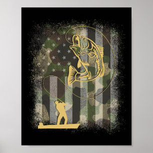 Fisherman B Fishing Camo Us Flag 4th Of July Patri Poster