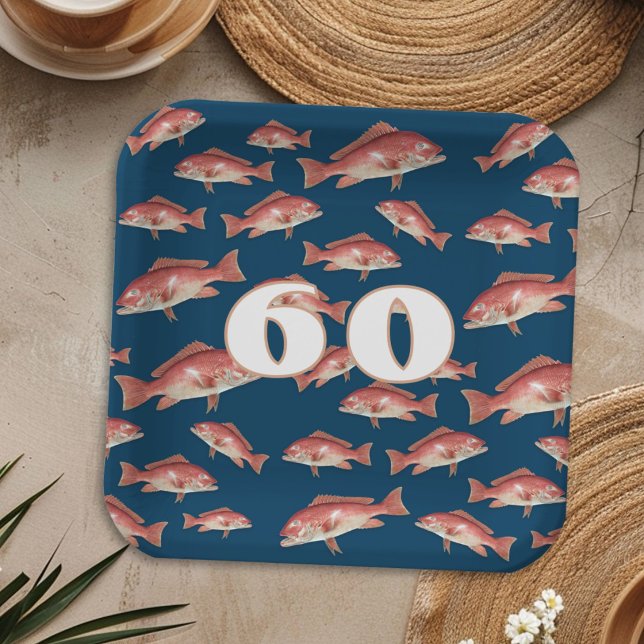 Fisherman Birthday Red Snapper Pattern Paper Plate (Creator Uploaded)