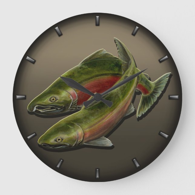 Fisherman Clock Coho Salmon Fish Wall Clocks Gifts (Front)