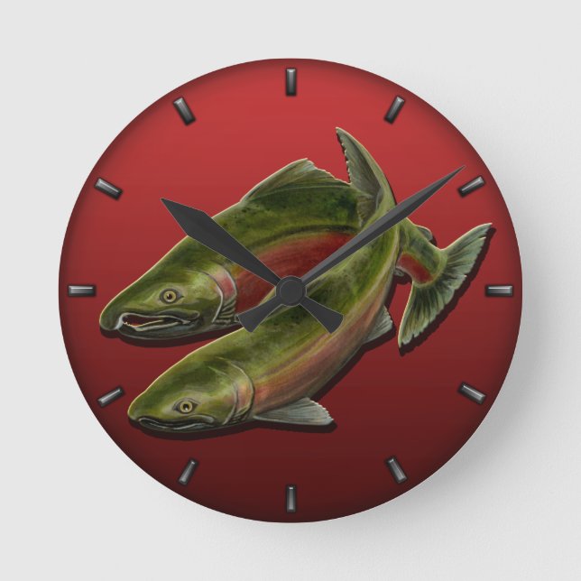Fisherman Clock Coho Salmon Fish Wall Clocks Gifts (Front)